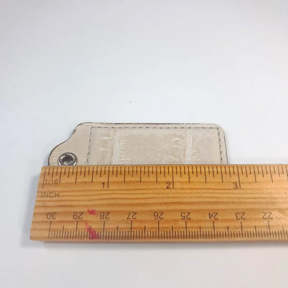 Coach‎ leather charm hang tag fob cream beige ivory crocodile alligator embossed